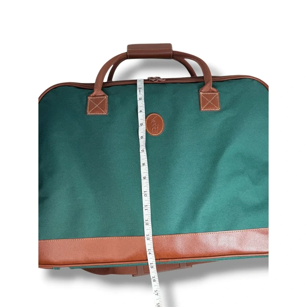 Polo Ralph Lauren Vintage Green Canvas Duffle Bag Brown Trim Travel Weekender